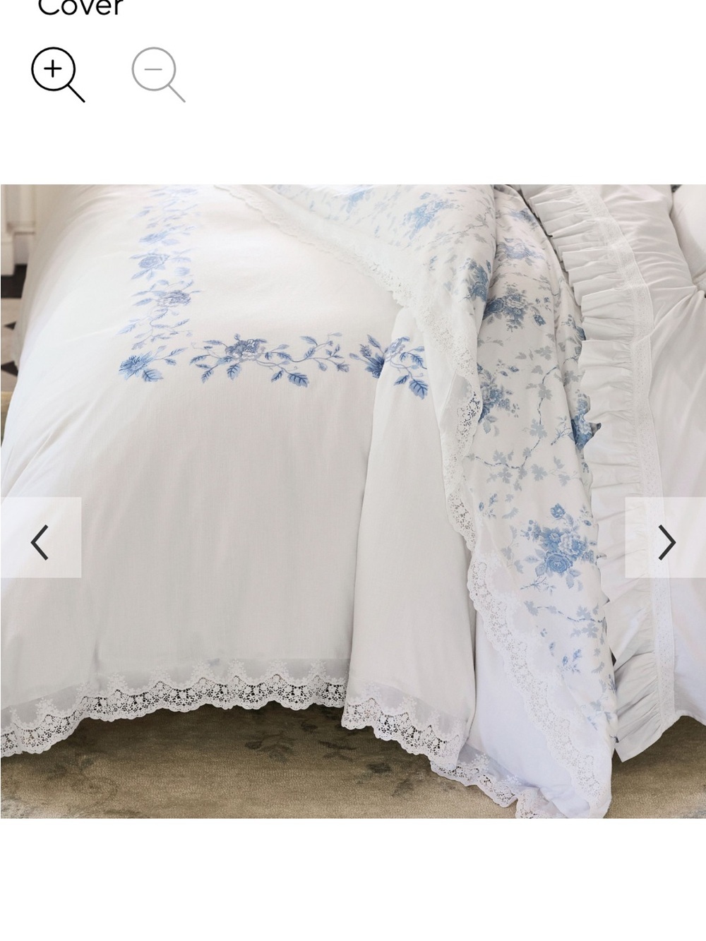 NEW Pottery Barn LoveShackFancy White Duvet & Shams with Blue Rose Print - Picture 3 of 16